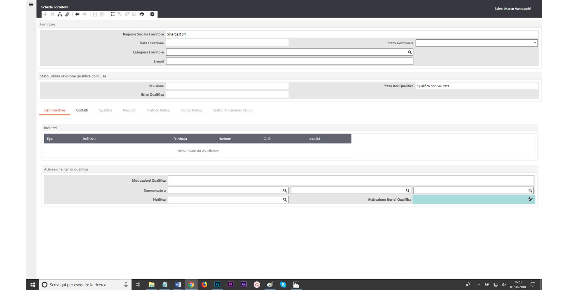 Software Qualifica Fornitori - Scheda fornitore