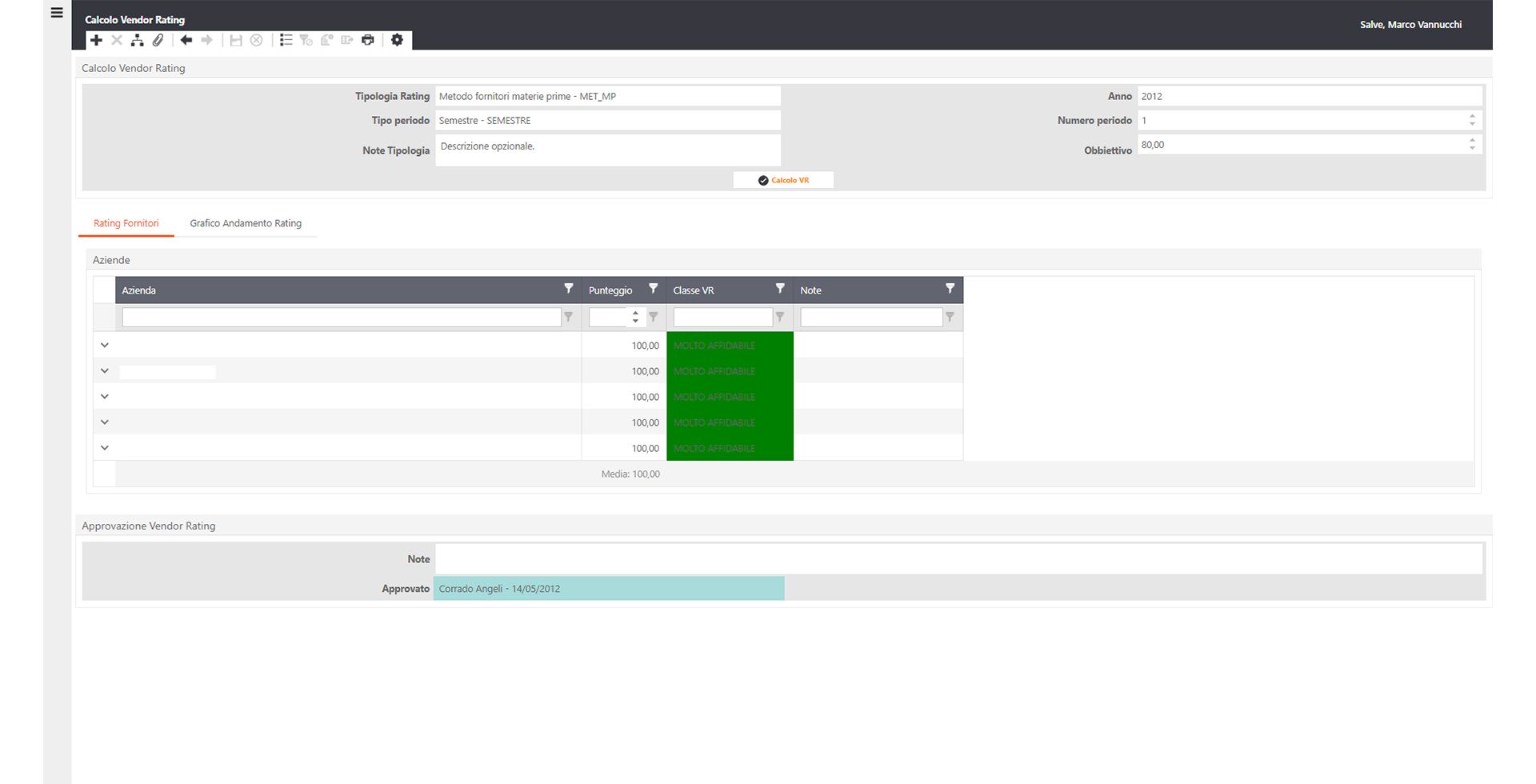 Software Qualifica Fornitori - Scheda calcolo vendor rating