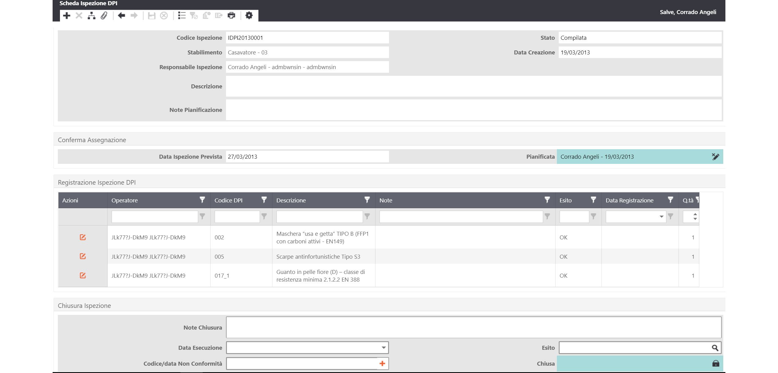 Software Gestione DPI - Ispezione DPI