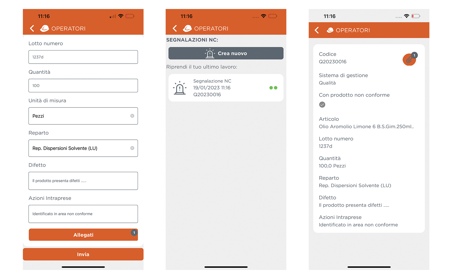 App Operatori - Vista ingresso