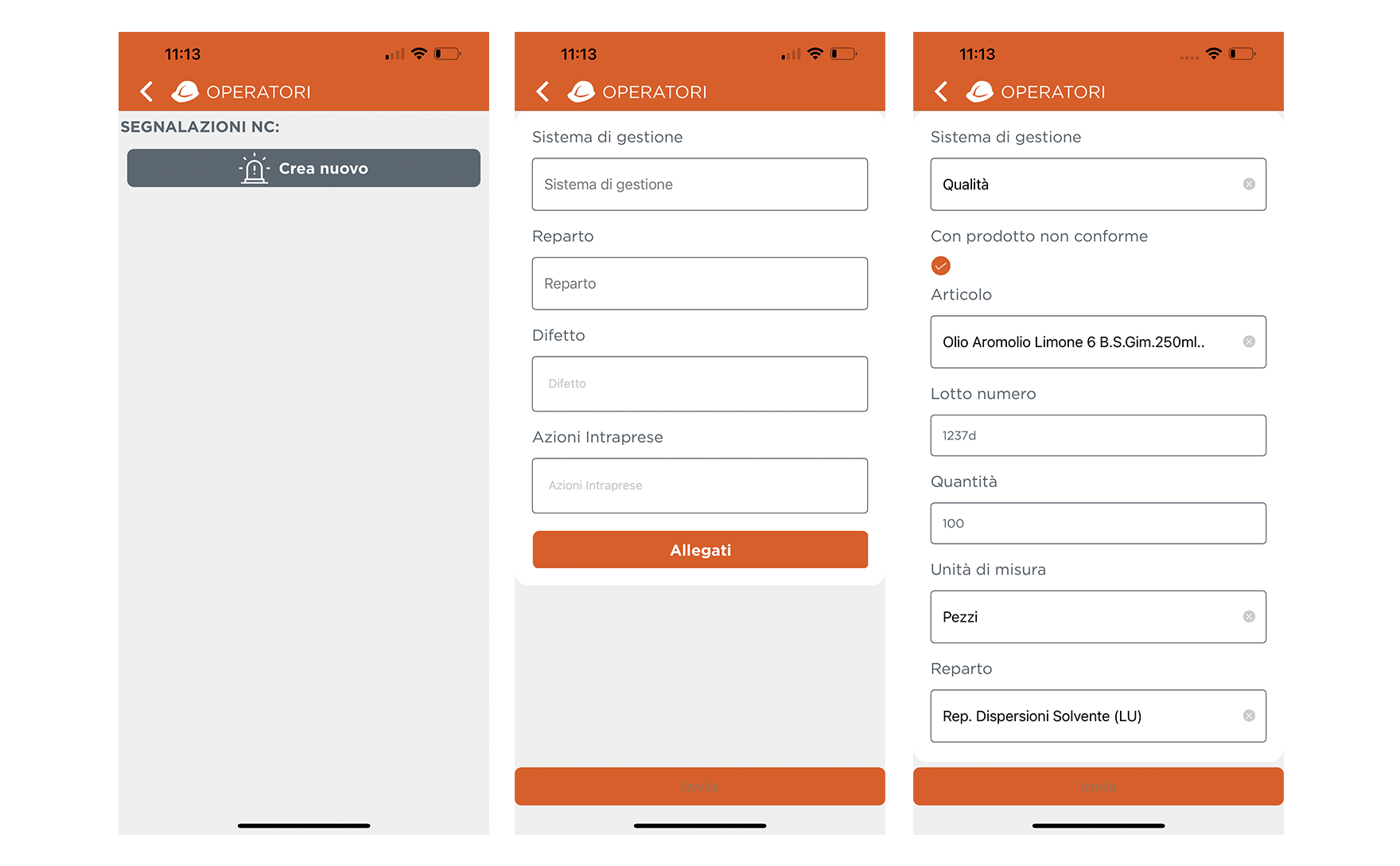 App Operatori - Vista ingresso
