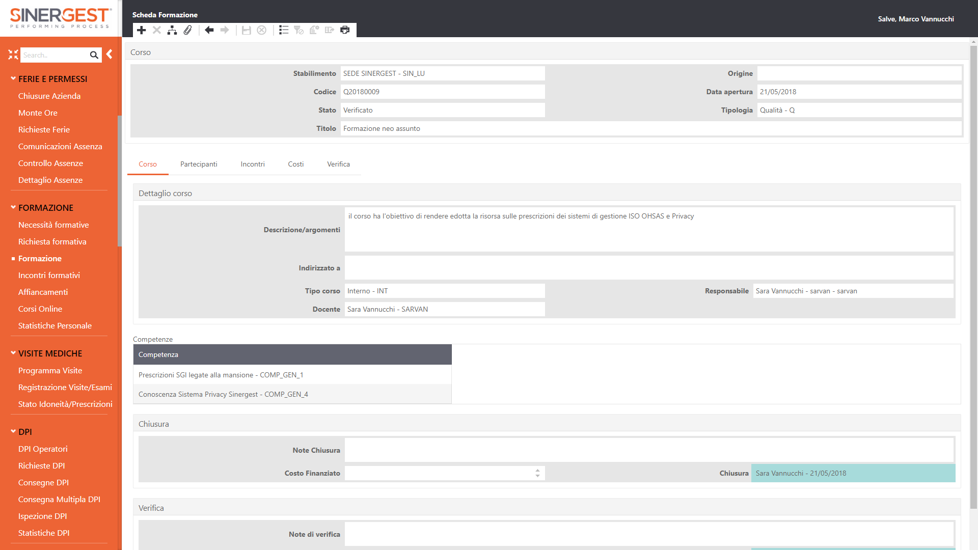 Software Gestione Formazione - Scheda formazione