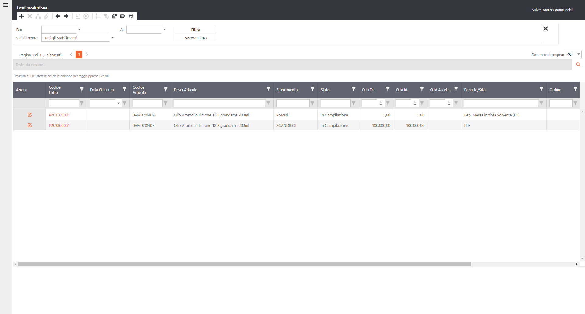 Software Controlli di Processo/Delibera - Registro software controlli in produzione