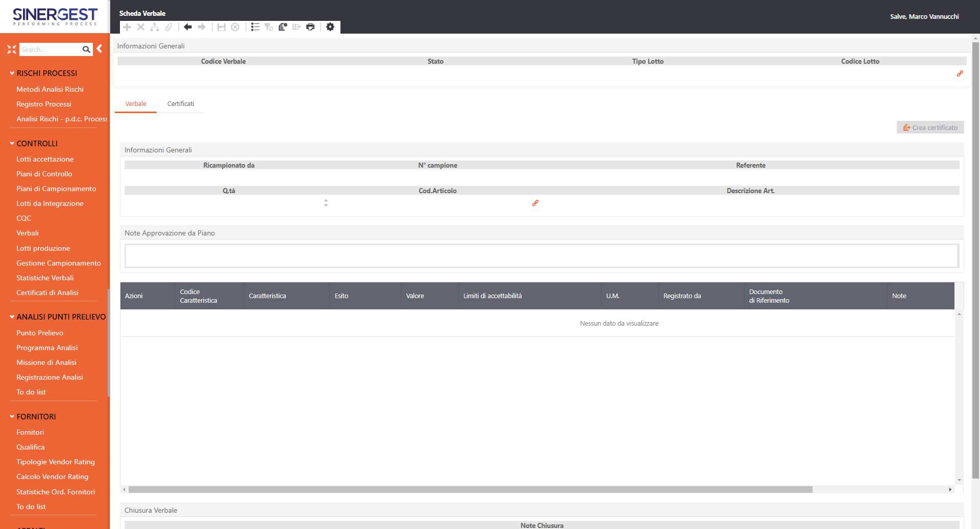 Software Controlli in Accettazione - Verbale di controlli in accettazione